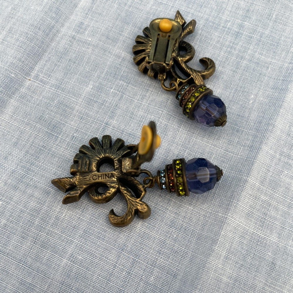 Heidi Daus Crystal Clip On Drop Earrings Fall Colors - Picture 4 of 4